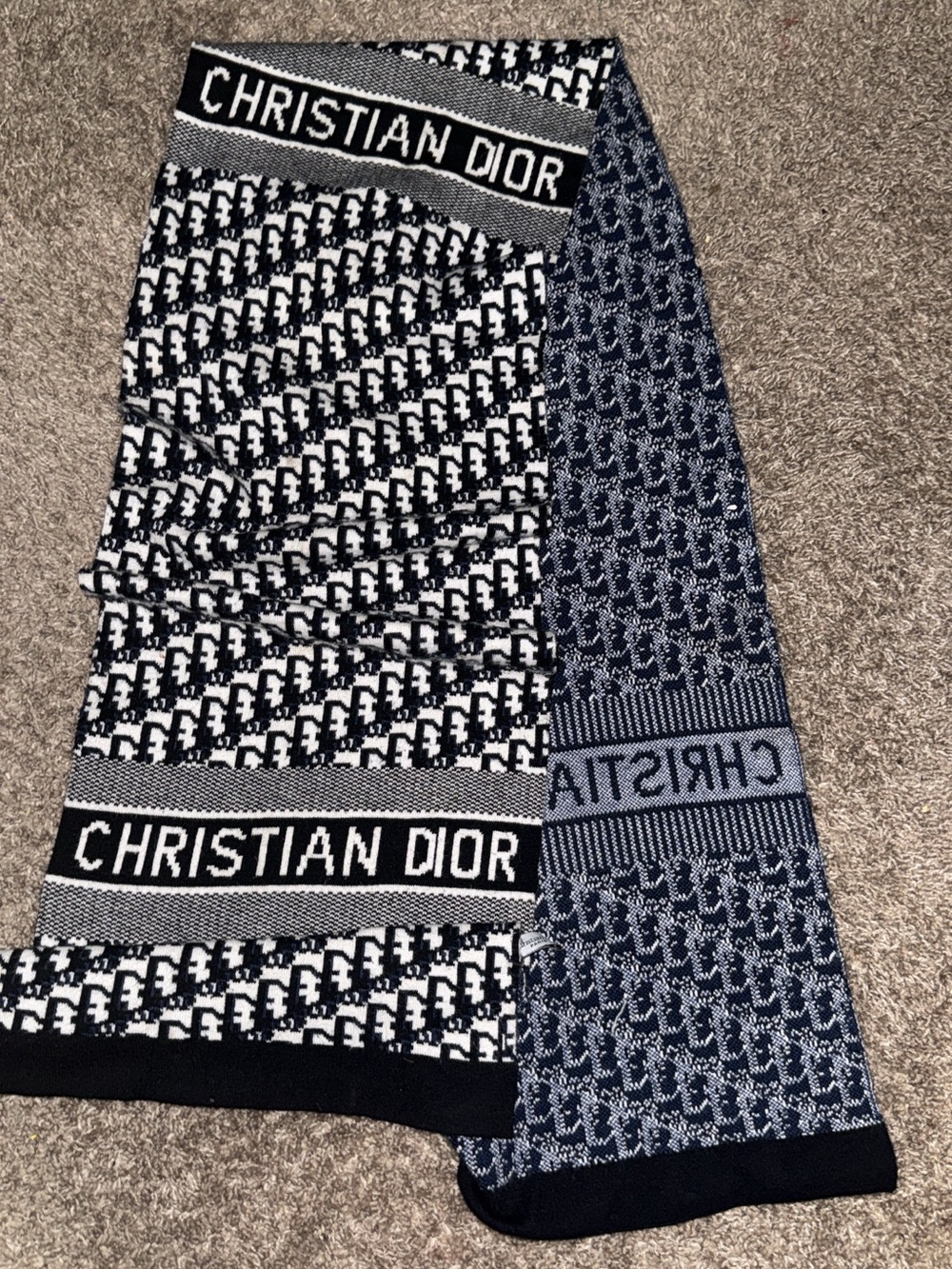 Dior Black and White Christian Dior Logo Knit Scarf - Picture 2 of 4